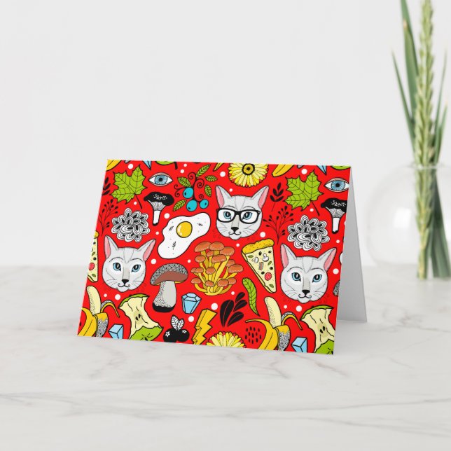 Convite Gato e ovo em vermelho (Frente)