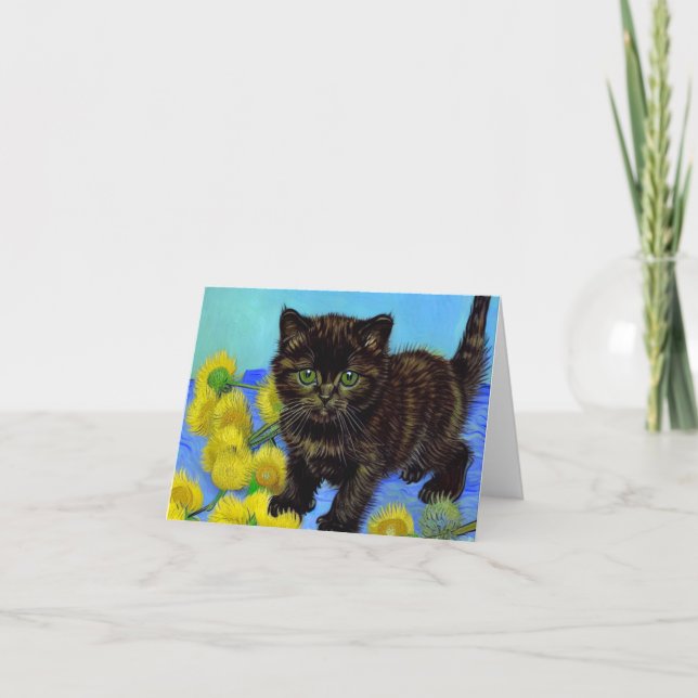 Convite Gato Estilo Van Gogh com Girassóis (Frente)