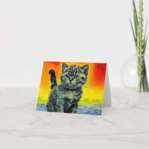 Convite Gato Estilo Van Gogh Praia do Pôr do Sol