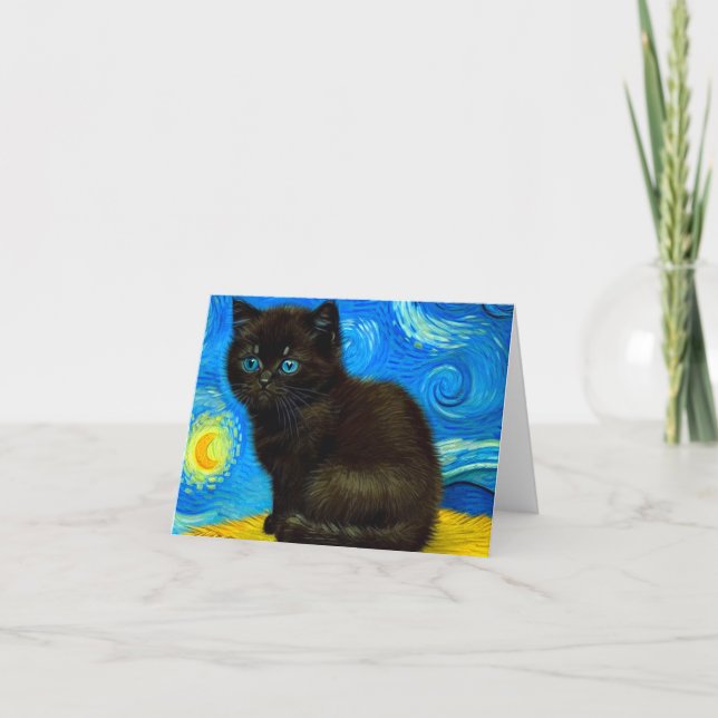 Convite Gato Estrela Noturna ao Estilo de Van Gogh (Frente)