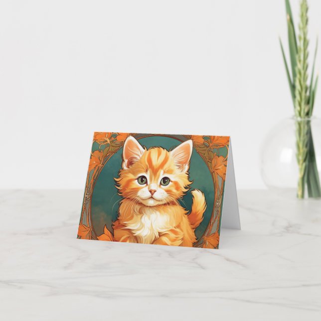 Convite Gato Laranja Estilo Alphonse Mucha (Frente)