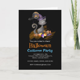 Convite Gato Preto Aquarela com doces, Halloween