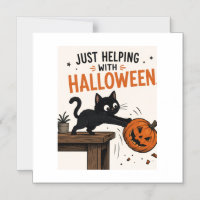 Gato Preto Engraçado Derrubando Abóbora de Hallowe