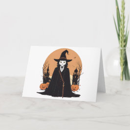 Convite Gato Preto Salem Místico com Pumpkins