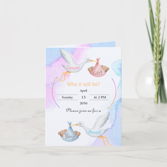 Convite Gender Reveal invitation - Blue and Pink Storks (Frente)