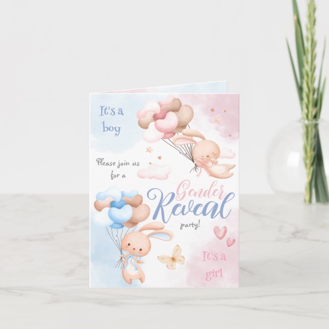 Convite Gender Reveal Invitation - Blue & Pink Balloons (Frente)