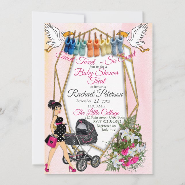 Convite geométrico ao Chá de fraldas Dourado (Frente)