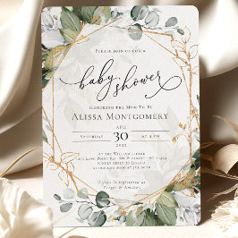 Convite Geométrico ao Chá de fraldas Verde Dourado