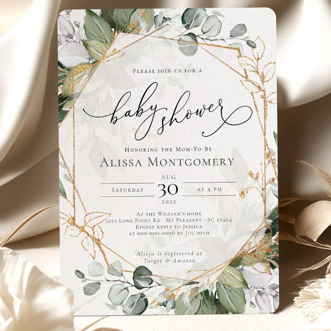 Convite Geométrico ao Chá de fraldas Verde Dourado (Criador carregado)