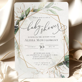 Convite Geométrico ao Chá de fraldas Verde Dourado