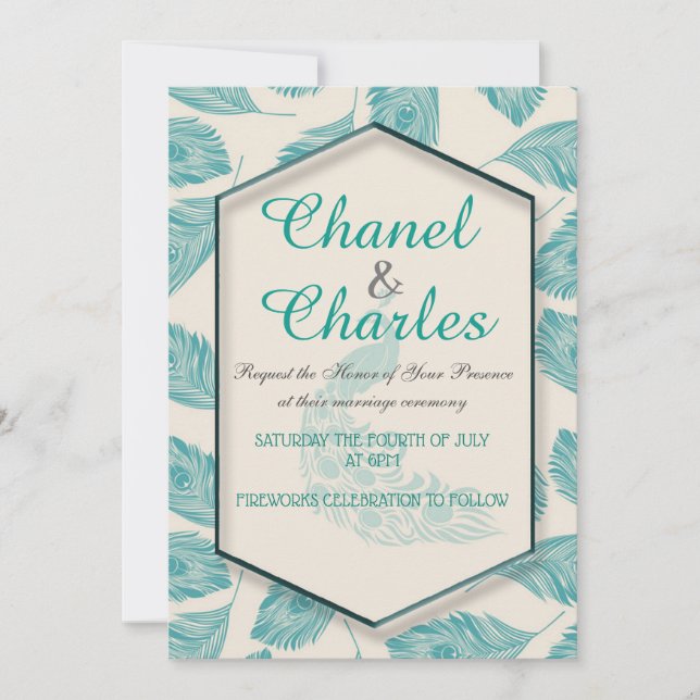 Convite Geométrico de Bella Blue Peacock (Frente)