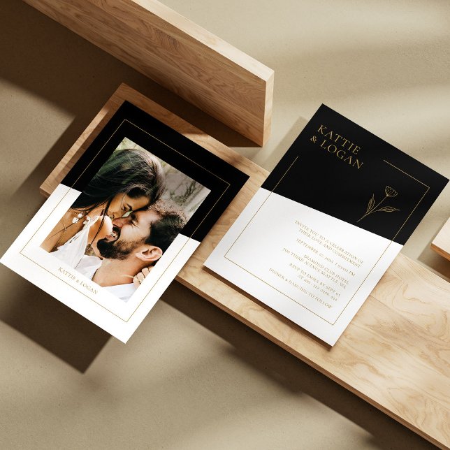 Convite Geométrico de Destaque Dourado Elegante (Elegant Gold Accent Geometric Wedding Invitation)