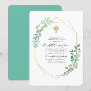 Convite Geométrico Dourado ao Batismo Cruzado
