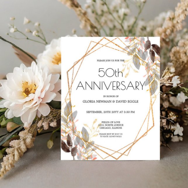 Convite Geométrico Dourado para Casamento de Folha (Criador carregado)