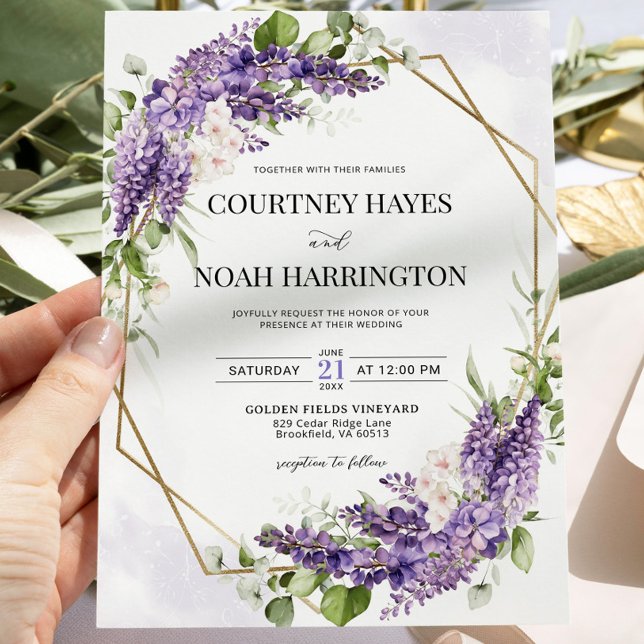 Convite Geométrico para Casamento de Purple Wister (Criador carregado)