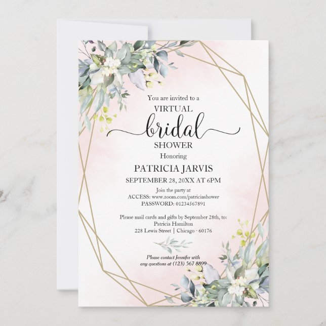 Convite Geométrico para Chás de panela Virtuais (Frente)