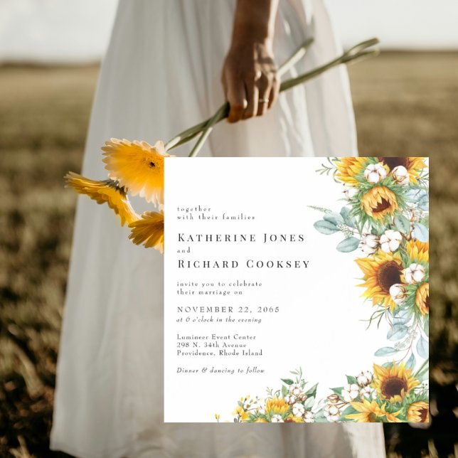 Convite Girassóis Florais Amarelos Modernos Sem Casamento  (Criador carregado)