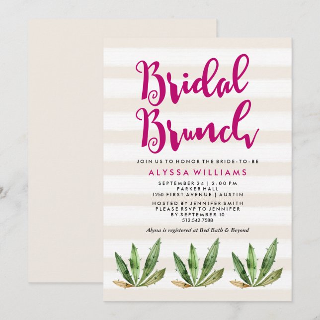 Convite Glam Cactus Bridal Brunch (Frente/Verso)