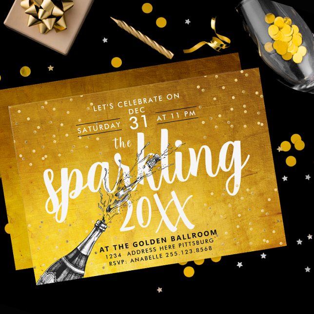 Convite Glam Champanhe Dourado Ano Novo Invi (Criador carregado)