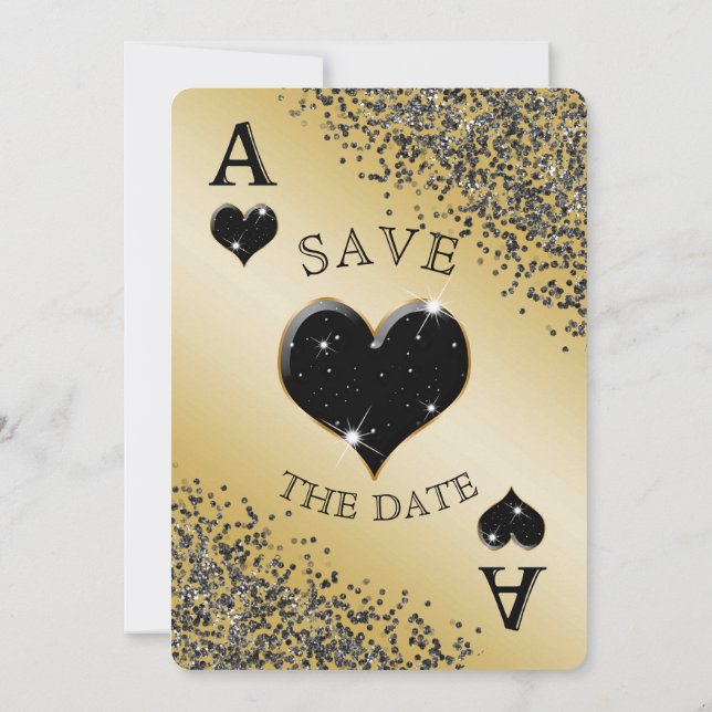 Convite Glam Gold Casino Heart Playing Card Save T (Verso)