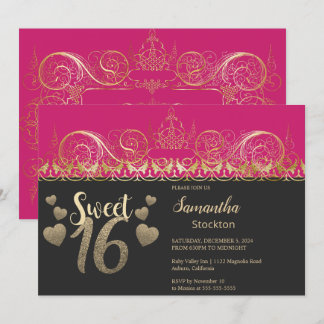 Convite Glamorous Dourado Sweet 16