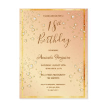 Convite glamouroso com bolhas douradas para festa 