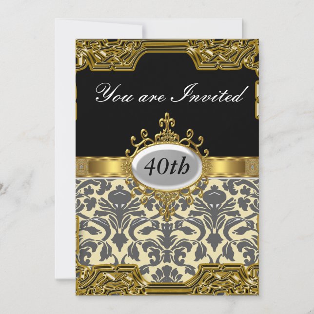 Convite Glamouroso de Aniversário Damask Quente (Frente)
