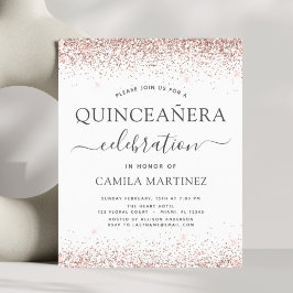 Convite Glitter Dourado para Rosa de Quinceanera