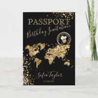 Glitter Happy Birthday Passport Map Qualquer Idade