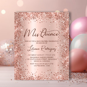 Convite Glitter Quinceanera Dourado Rosa de Orçame