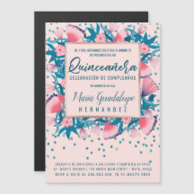 Glitter Rosa Confetti Floral Español Quinceañera