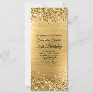 Convite Glittery Brushing Gold Foil 50th Birthday