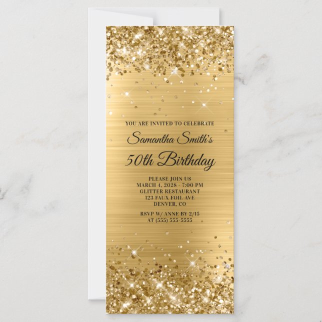 Convite Glittery Brushing Gold Foil 50th Birthday (Frente)