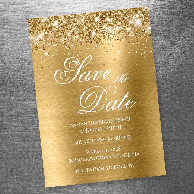 Convite Glittery Dourado Save the Date (Criador carregado)