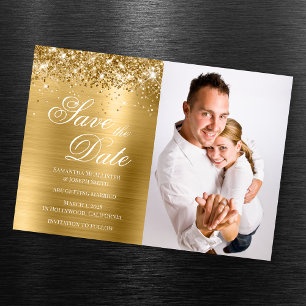 Convite Glittery Gold Foil Foto Salve o Dia