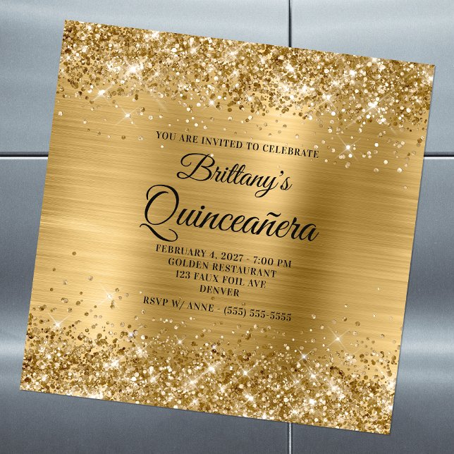 Convite Glittery Gold Foil Quinceañera (Criador carregado)