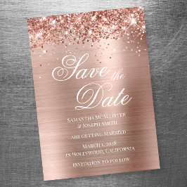 Convite Glittery Rose Gold Foil Salve a Data