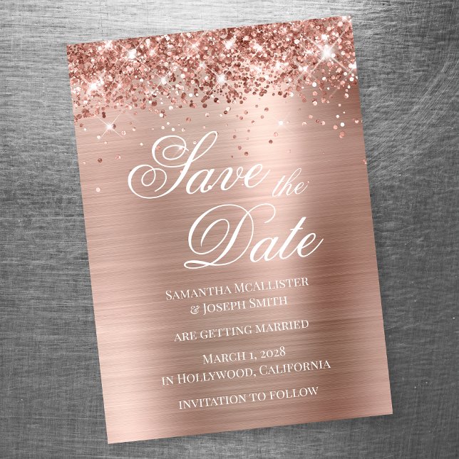 Convite Glittery Rose Gold Foil Salve a Data (Criador carregado)