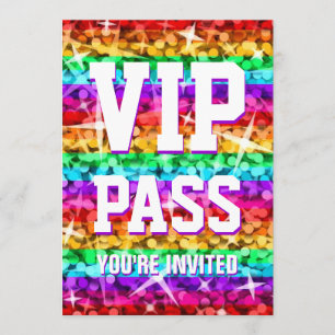 Convite Glitz Rainbow Stripe 'VIP PASS'