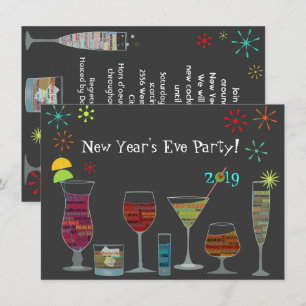Convite global da véspera de Ano Novo dos cocktai