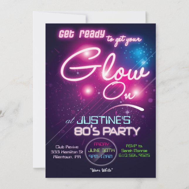 Convite Glow Party Anos 80 80s (Frente)