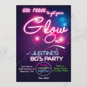 Convite Glow Party Anos 80 80s