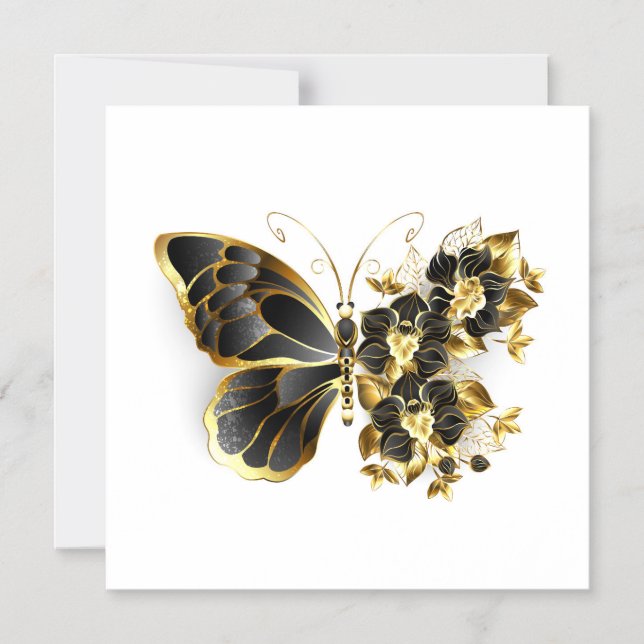 Convite Gold Flower Butterfly with Black Orchid (Frente)