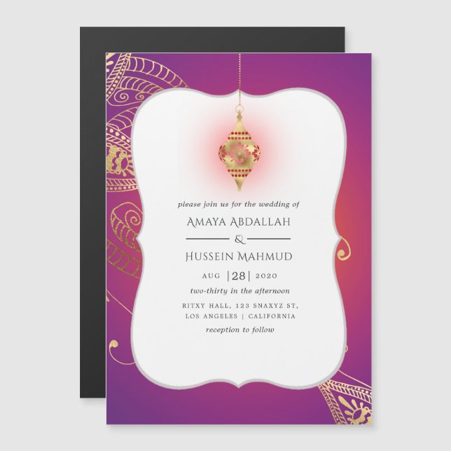 Convite Gold Foil Arabian Bollywood Wedding (Frente/Verso)