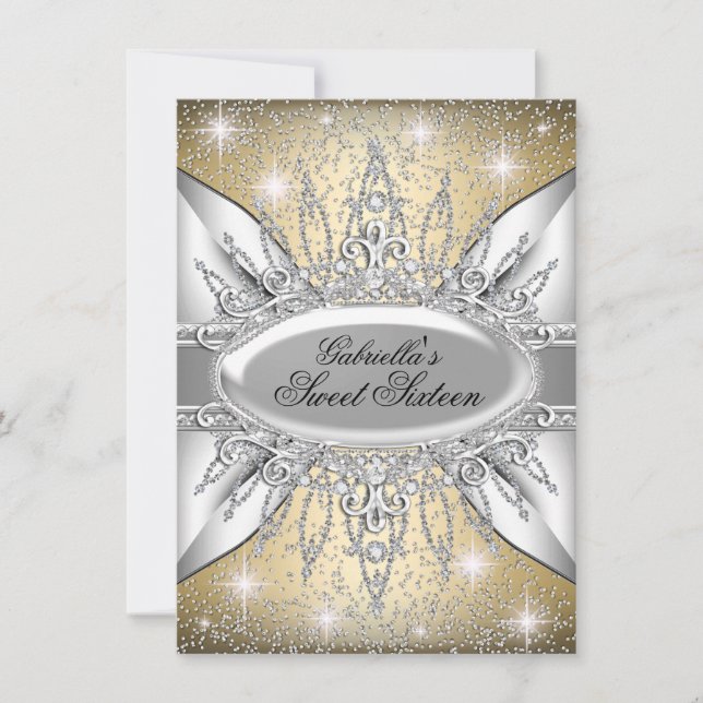 Convite Gold & Silver Sparkle Diamond Sweet 16 (Frente)