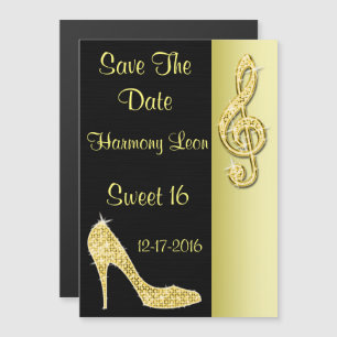 Convite Gold Stiletto & Treble Cleft 16º Save The Date