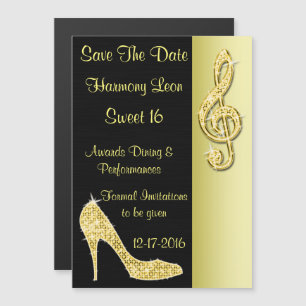 Convite Gold Stiletto & Treble Cleft 16º Save The Date