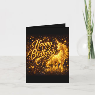 Convite Golden Stardust Birthday — Fantasy Unicorn 