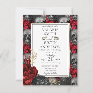 Convite gótico floral vermelho e preto tudo em um