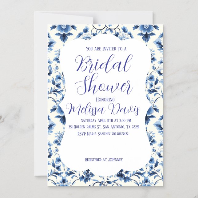 Convite Grace Chinoiserie Bridal Shower Invitation (Frente)